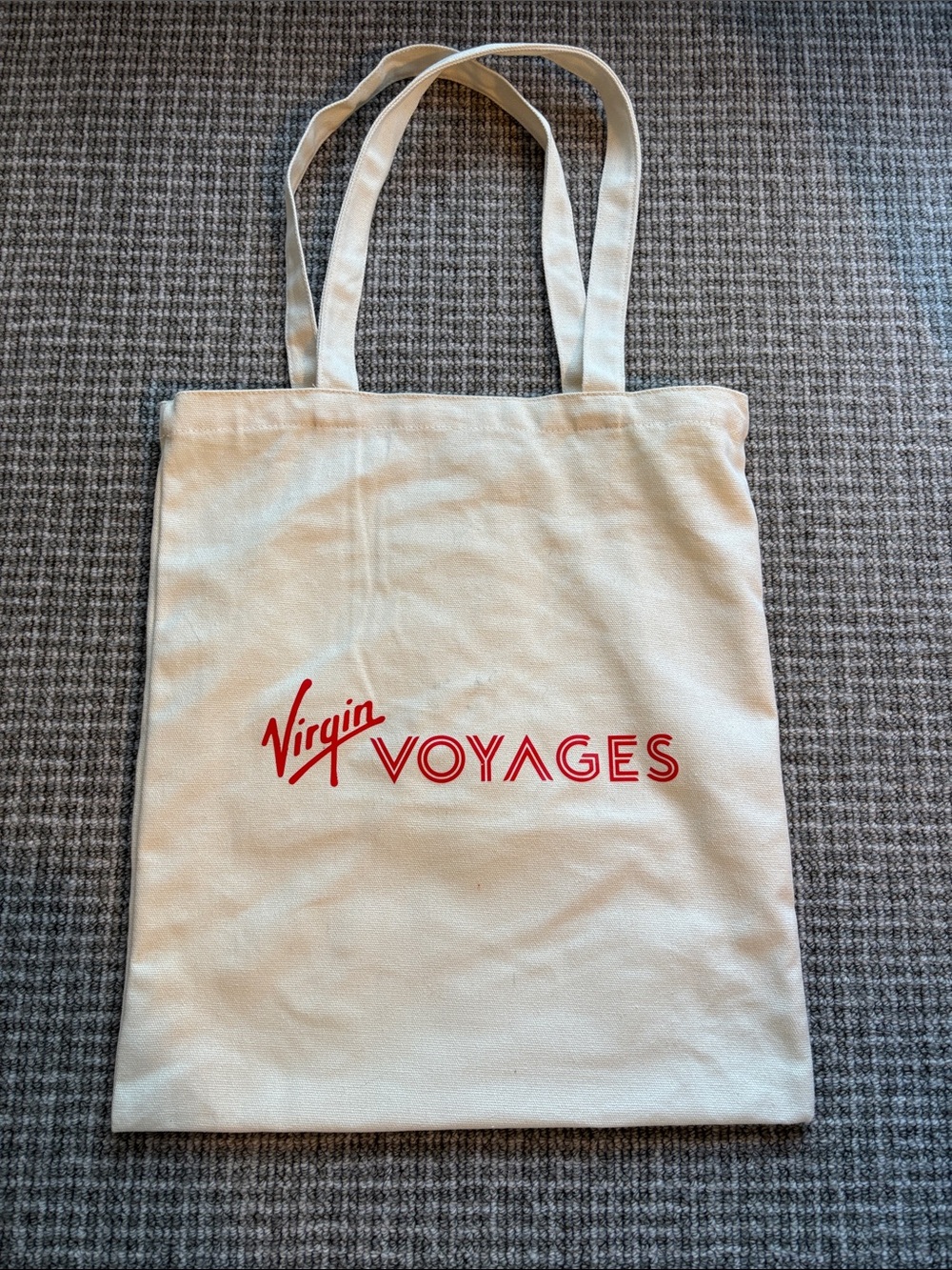 Virgin Voyages Canvas Tote Bag in Cream with Red Logo